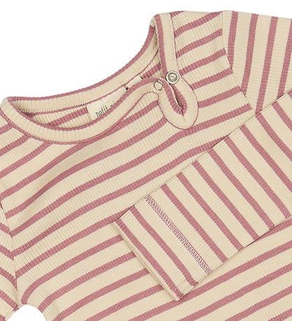 Petit Piao Samfella l/e - Rib - Modal - Nostalgísk Rose/Off Whit