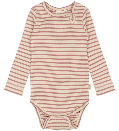 Petit Piao Samfella l/e - Rib - Modal - Nostalgísk Rose/Off Whit