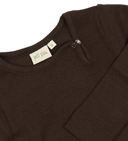 Petit Piao Romper l/s - Rib - Modaal - Koffieboon