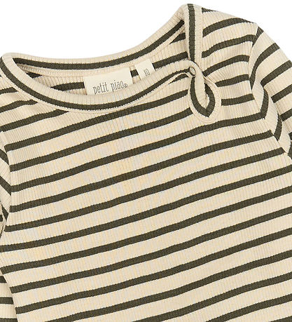 Petit Piao Samfella l/e - Rib - Modal - Green Leaf/Off White