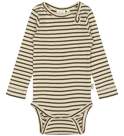 Petit Piao Samfella l/e - Rib - Modal - Green Leaf/Off White
