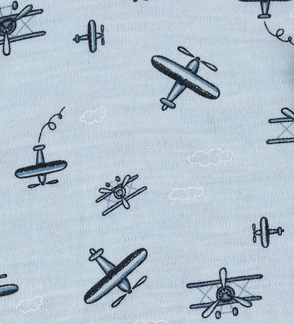 Joha Bodysuit l/s - Wool/Bamboo - Light Blue w. Airplanes