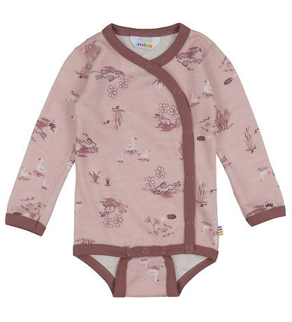 Joha Wikkelromper l/s - Wol/Bamboe - Roze m. Print