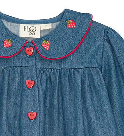 Flöss Blússa - Vilma - Gallaefni - Mid Blue Strawberry