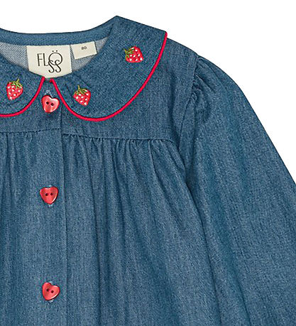 Flöss Dress - Vilma - Denim - Mid Blue Strawberry