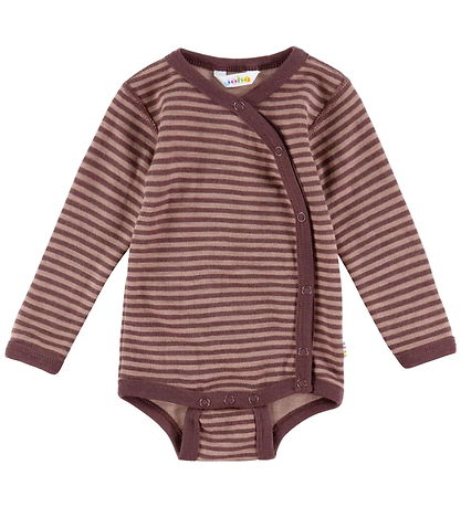 Joha Wrap Bodysuit l/s - Wool - Rose w. Stripes