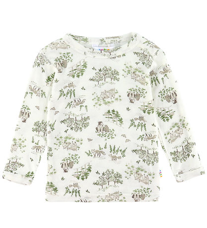 Joha Blouse - Wool/Silk - Off White w. Trees