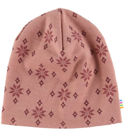 Joha Beanie - 2-layer - Wool/Cotton - Rose w. Snowflakes