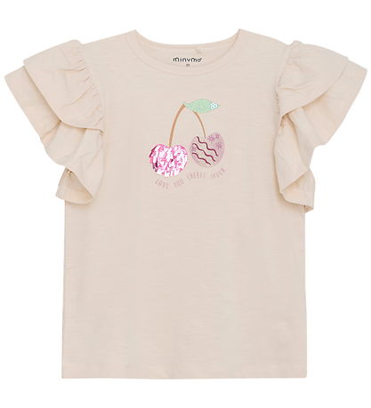 Minymo T-shirt - Sandshell w. Cherry