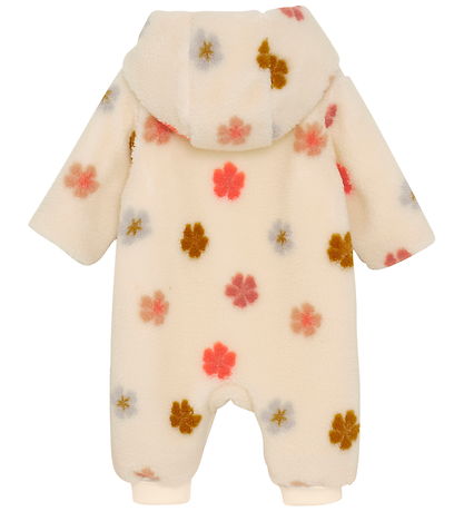 Minymo Fleece Suit - Sandshell w. Flowers
