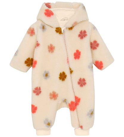 Minymo Fleece Suit - Sandshell w. Flowers