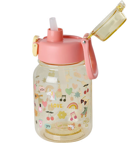 Rice Vatnsflaska - 700 ml - Unicorn Love - Bleikt/Gult