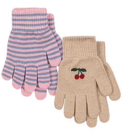 Konges Sløjd Handschuhe - Wolle/Acryl - 2er-Pack - Cherry/Stripe