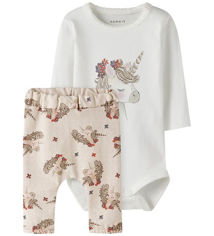 Name It Set - Joggingbroek/Romper l/s - NbfNicorn - Peyote Melan