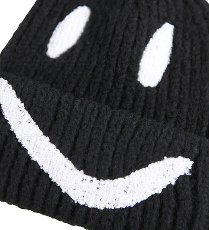 Molo Beanie - Knitted/Rib - Kim - Black w. Smiley