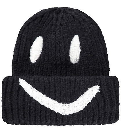 Molo Beanie - Knitted/Rib - Kim - Black w. Smiley