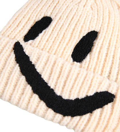 Molo Beanie - Knitted/Rib - Kim - Vanilla w. Smiley