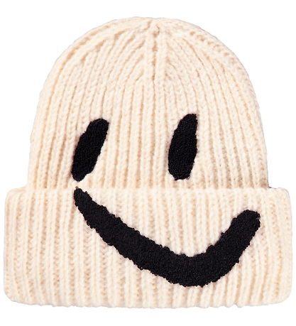 Molo Beanie - Knitted/Rib - Kim - Vanilla w. Smiley