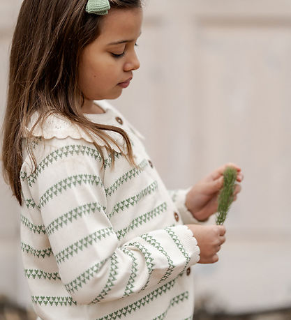 Hanevild Cardigan - Knitted - Heart - Off White/Shale Green