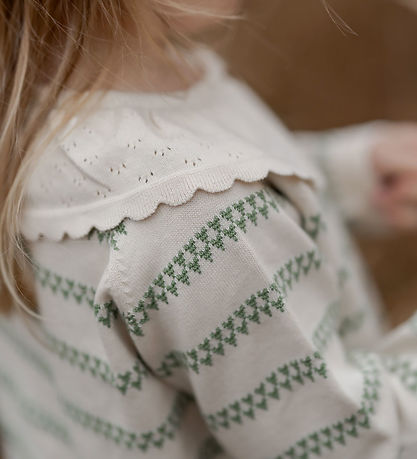 Hanevild Cardigan - Knitted - Heart - Off White/Shale Green