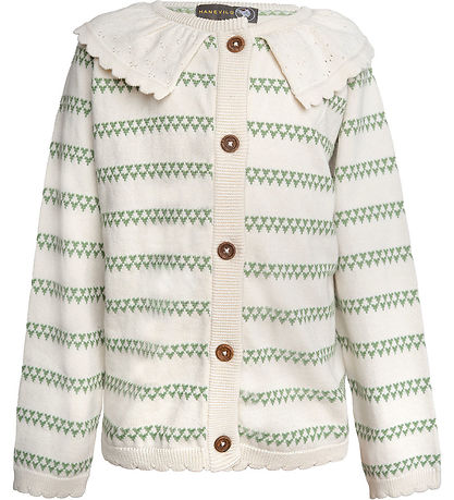 Hanevild Cardigan - Knitted - Heart - Off White/Shale Green