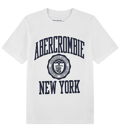 Abercrombie & Fitch Stuttermabolur - Bright White M. Dökkblátt