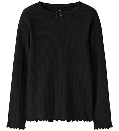 Name It Bluse - Rib - NkfNolea - Schwarz m. Lochmuster