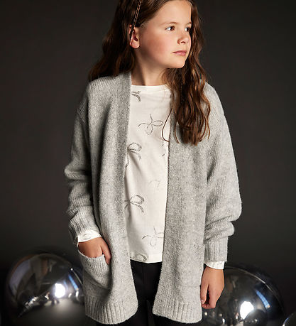 Creamie Cardigan - Prjónað - Langt - Light Grey Melange