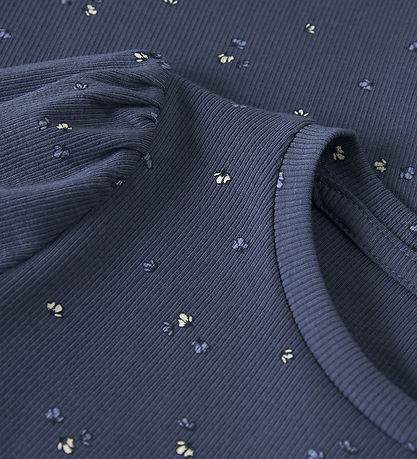 Name It Blússa - Rib - NmfNelia - Blue Indigo M. Blóm