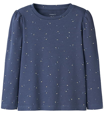 Name It Blússa - Rib - NmfNelia - Blue Indigo M. Blóm