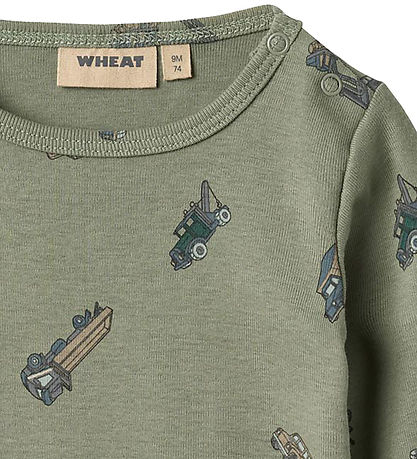 Wheat Bodysuit l/s - Freddie - Dusty Green Cars