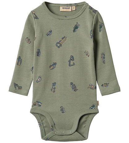 Wheat Bodysuit l/s - Freddie - Dusty Green Cars
