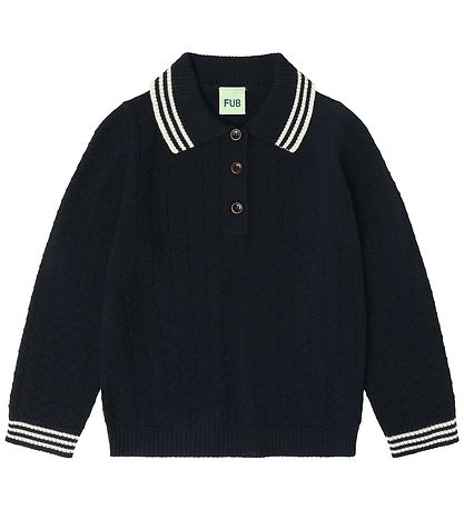 FUB Pólóbolur - Prjónað - Ull - Zigzag - Dark Dökkblátt