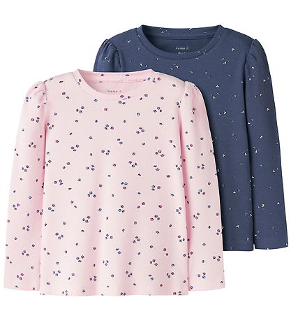 Name It Blusen - 2er-Pack - Rib - NmfNelia - Rosa/Lila m. Blumen