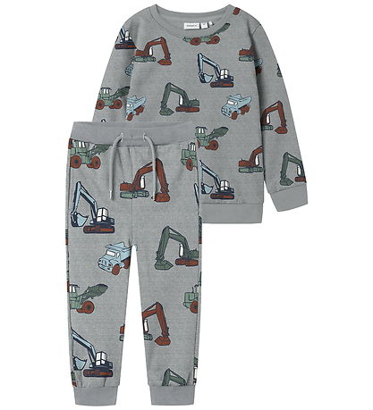 Name It Sweat Set - NmmNenean - Grey Melange w. Machines