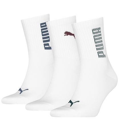 Puma Socks - Unisex Rib Logo Short - 3-Pack - White/Colored Log