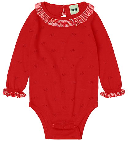 FUB Samfella l/e - Ruffle - Prjónað - Ull - Rautt ljós M. Mynstu
