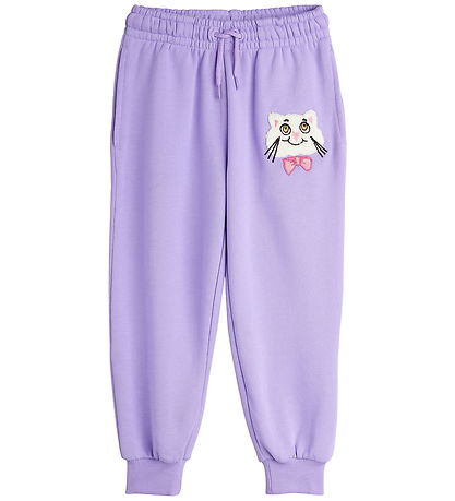 Mini Rodini Sweatpants - CAT With Bowtie Chenille - Purple
