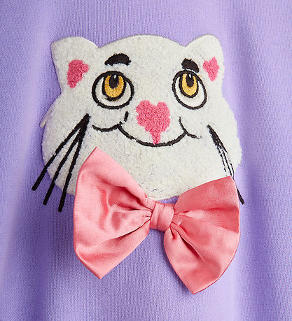 Mini Rodini Peysa - CAT Með slaufu úr chenilleefni - Fjólublátt