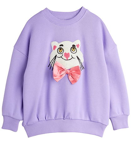 Mini Rodini Peysa - CAT Með slaufu úr chenilleefni - Fjólublátt