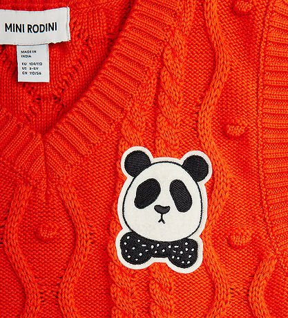 Mini Rodini T-shirt - Knitted - Panda Patch - Red