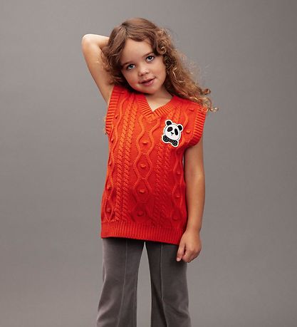 Mini Rodini Liivi - Neulottu - Panda-merkki - Punainen