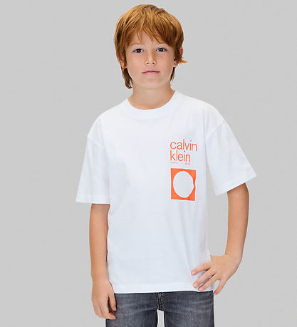 Calvin Klein T-shirt - City Scene - Bright White w. Orange
