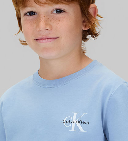 Calvin Klein T-shirt - Chest Monologue - Faded Denim Blue