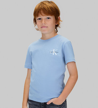 Calvin Klein T-shirt - Chest Monologue - Faded Denim Blue