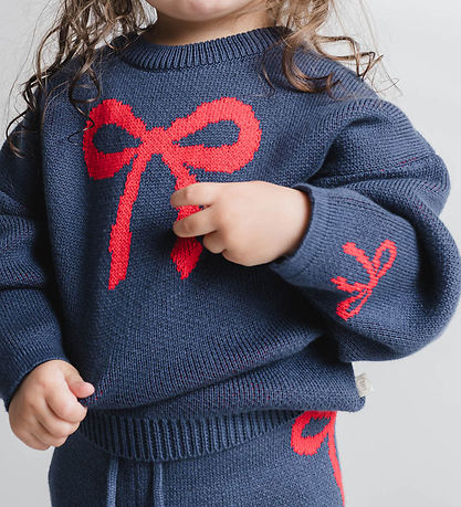 That's Mine Blouse - Knitted - Nasha - Key Blue/Red Bow