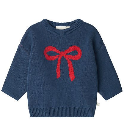 That's Mine Blouse - Knitted - Nasha - Key Blue/Red Bow
