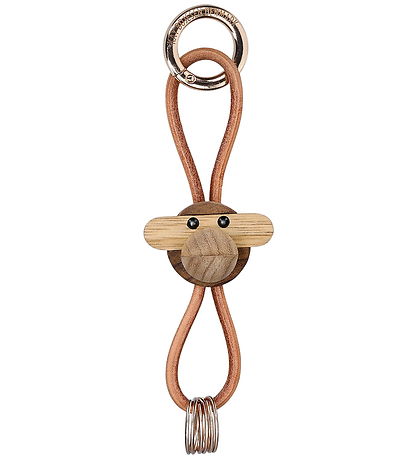Kay Bojesen Nyckelring - Apa/Guld - Naturläder Teak/Limba