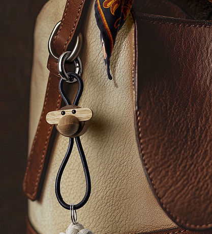 Kay Bojesen Sleutelhanger - Aapje/Zilver - Zwart Leer Teak/Limba