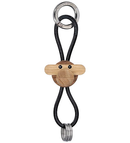 Kay Bojesen Sleutelhanger - Aapje/Zilver - Zwart Leer Teak/Limba